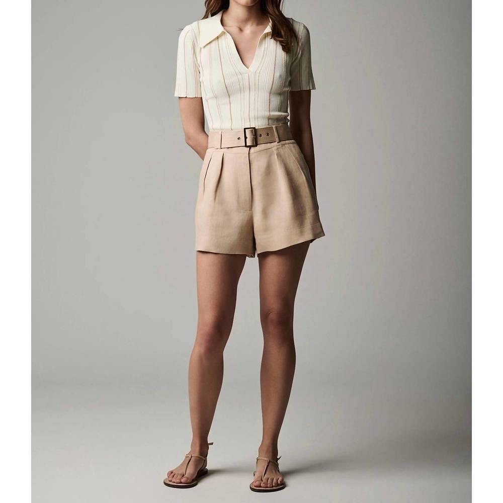 NEW HEVRON daisy knit polo in ivory wheat stripe